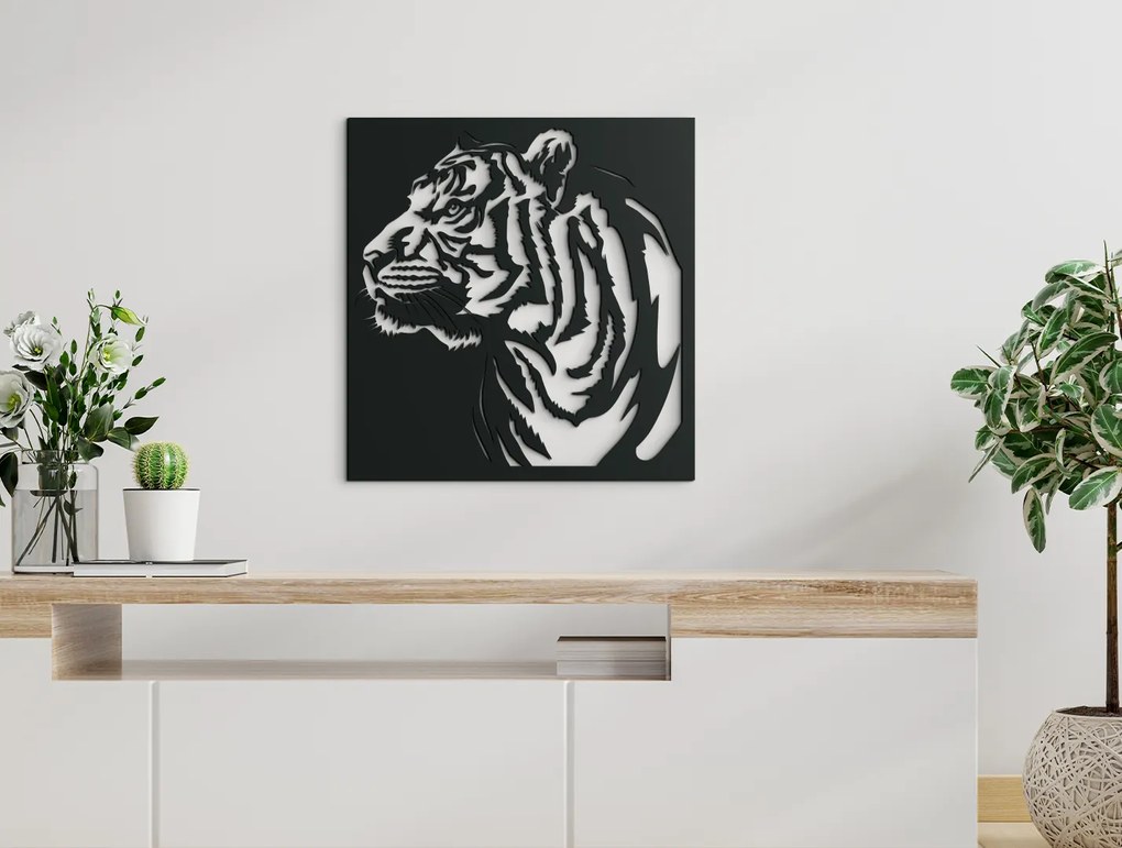 drevko Drevený obraz na stenu Profil tigra Rozmer obrazu: 34 x 32,5 cm, Farba dekorácie: Čierna