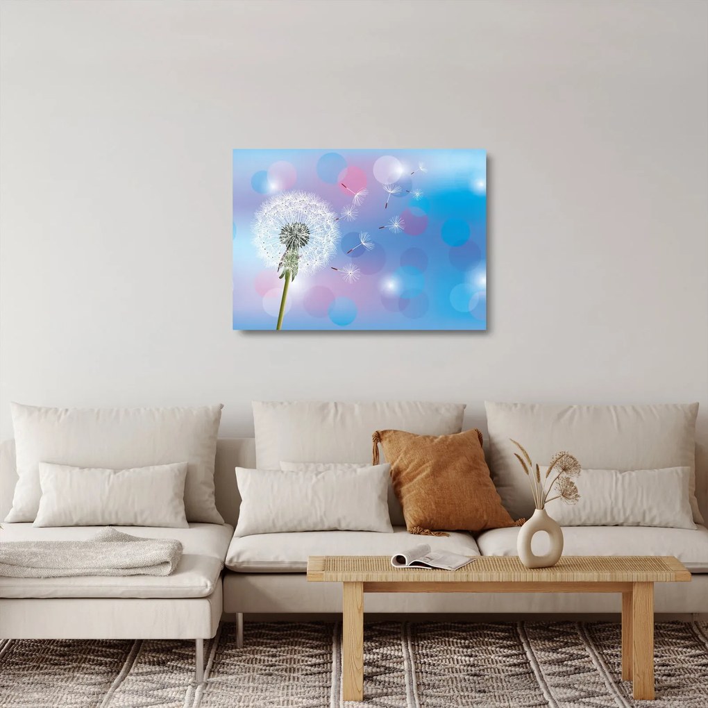 Sklenený obraz - Púpava vo vetre (70x50 cm)