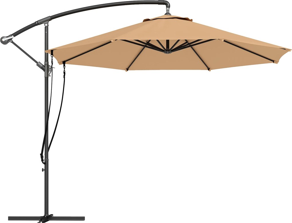 Outsunny Offset Umbrella Ø 290 cm Záhradný Umbrella s Krížovou Základňou, Kľukou, Krytom a Proti-UV 50+ Veternými Lankami na Terasu a Patio Khaki | Ao