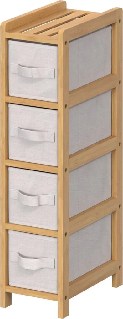Polička do kúpeľne Tidy Box4, biela/s drevenými prvkami