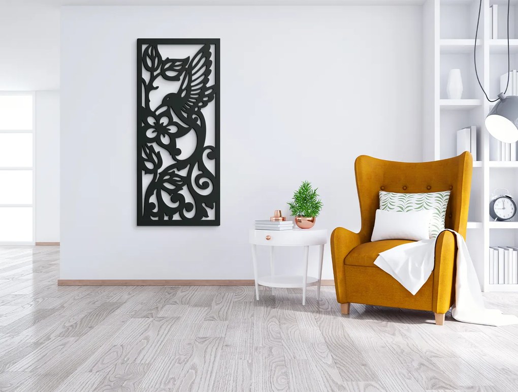 drevko Vyrezávaný obraz Kolibrík Rozmer obrazu: 44,5 x 19,5 cm, Farba dekorácie: Čierna