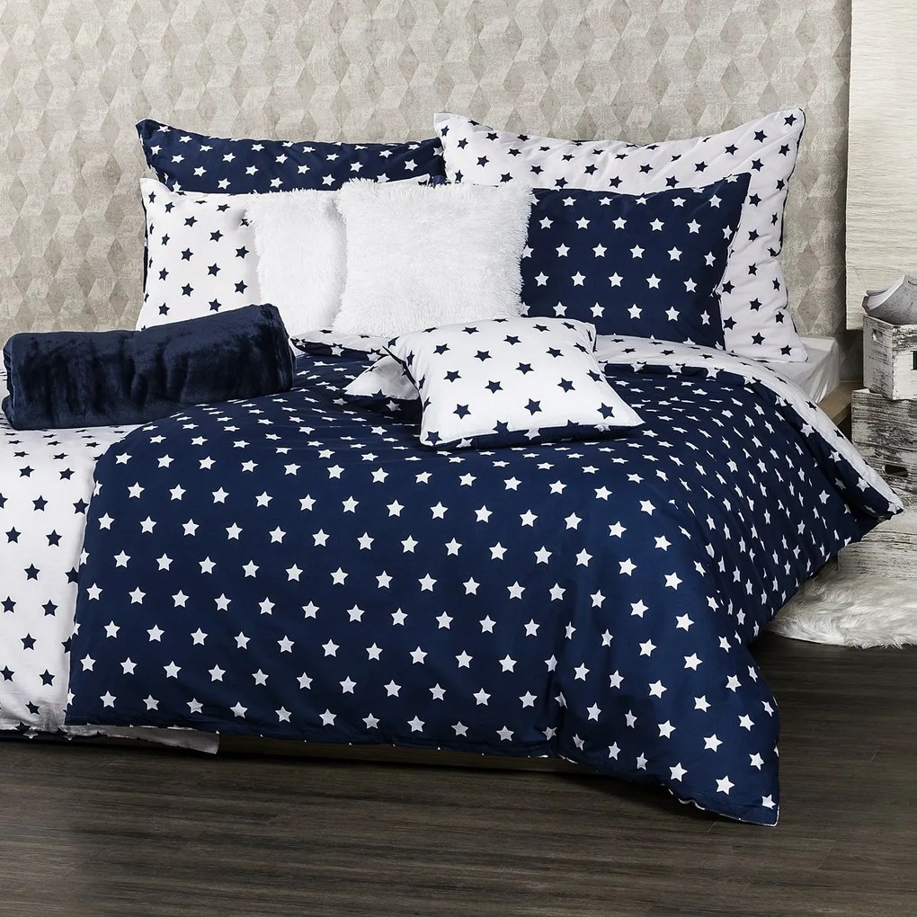 4Home bavlnené obliečky Stars Navy blue, 160 x 200 cm, 70 x 80 cm
