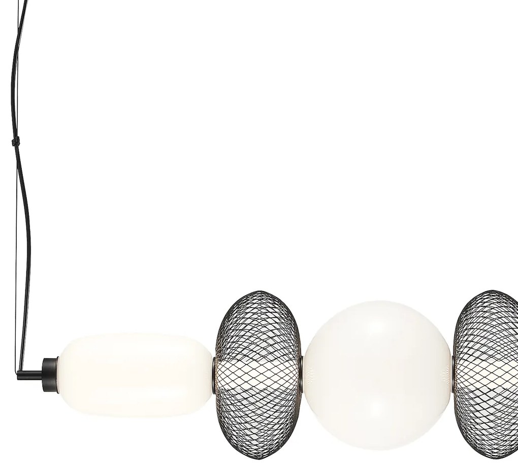 Závesné svietidlo Arame, 3x biele sklenené/2x čierne drôtené tienidlo, b