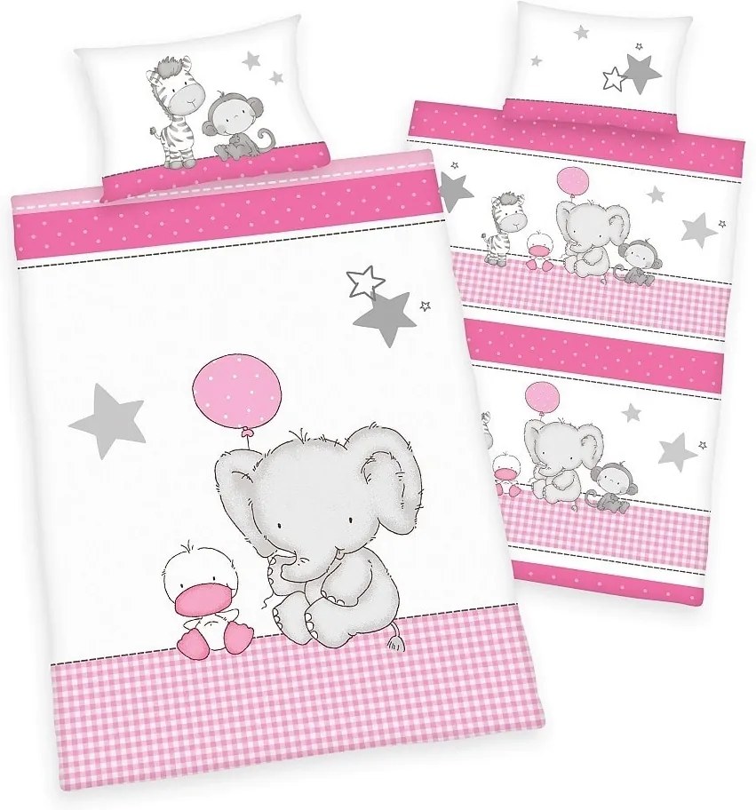 Herding Obliečky pre bábätká Elephant pink 100x135/40x60cm