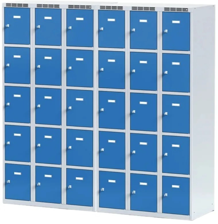 Alfa 3 Šatníková skrinka S6 s úložnými boxami, 15 boxov, 1800 x 900 x 500 mm, otočný zámok, tmavosivé dvere