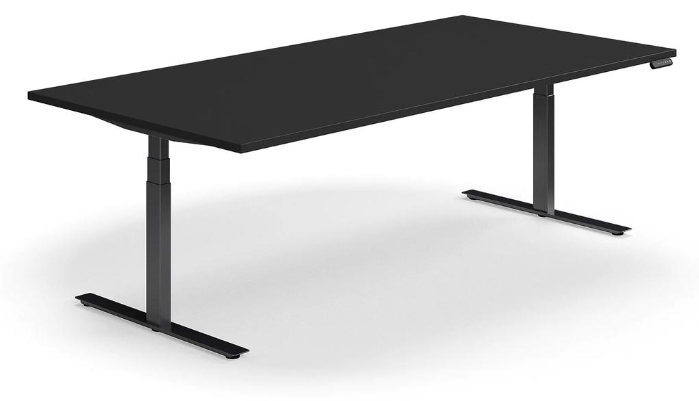 Nastaviteľný rokovací stôl QBUS, obdĺžnik, 2400x1200 mm, čierny rám, čierna