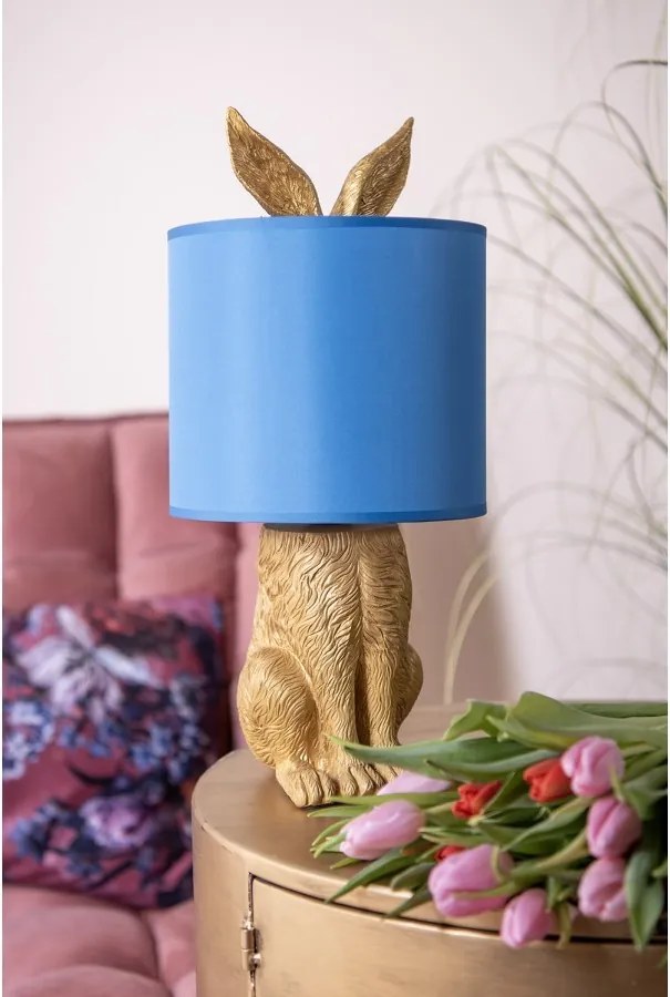 Zlatá stolná lampa králik s modrým tienidlom Rabbi – Ø20*43 cm E27/max 1*60W