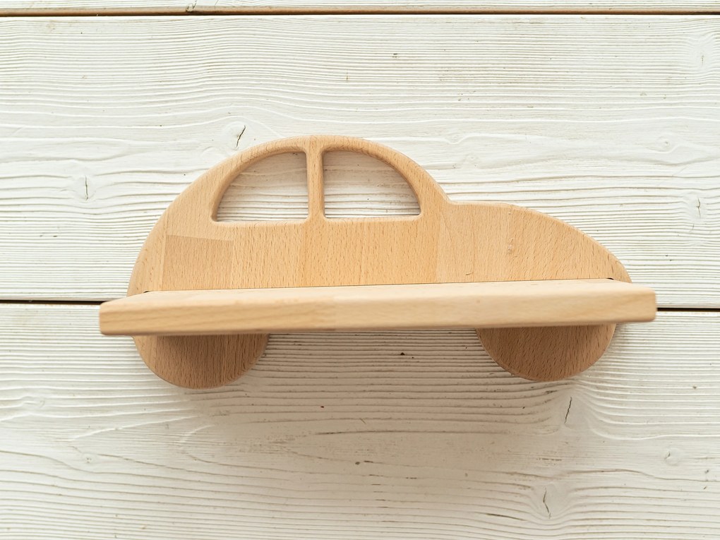 Detská polička v tvare auta Woodisio Auto buk Farba: Transparentný matný lak, Variant: Maxi