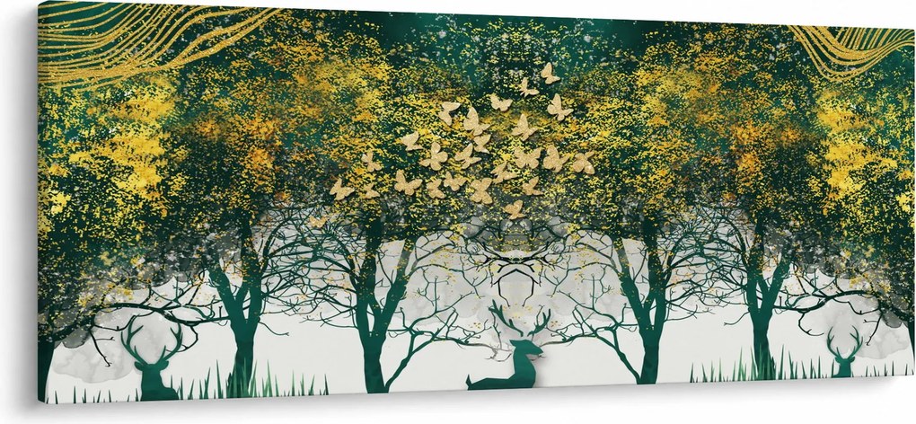Obraz - Jelene v zelenom lese (120x50 cm)