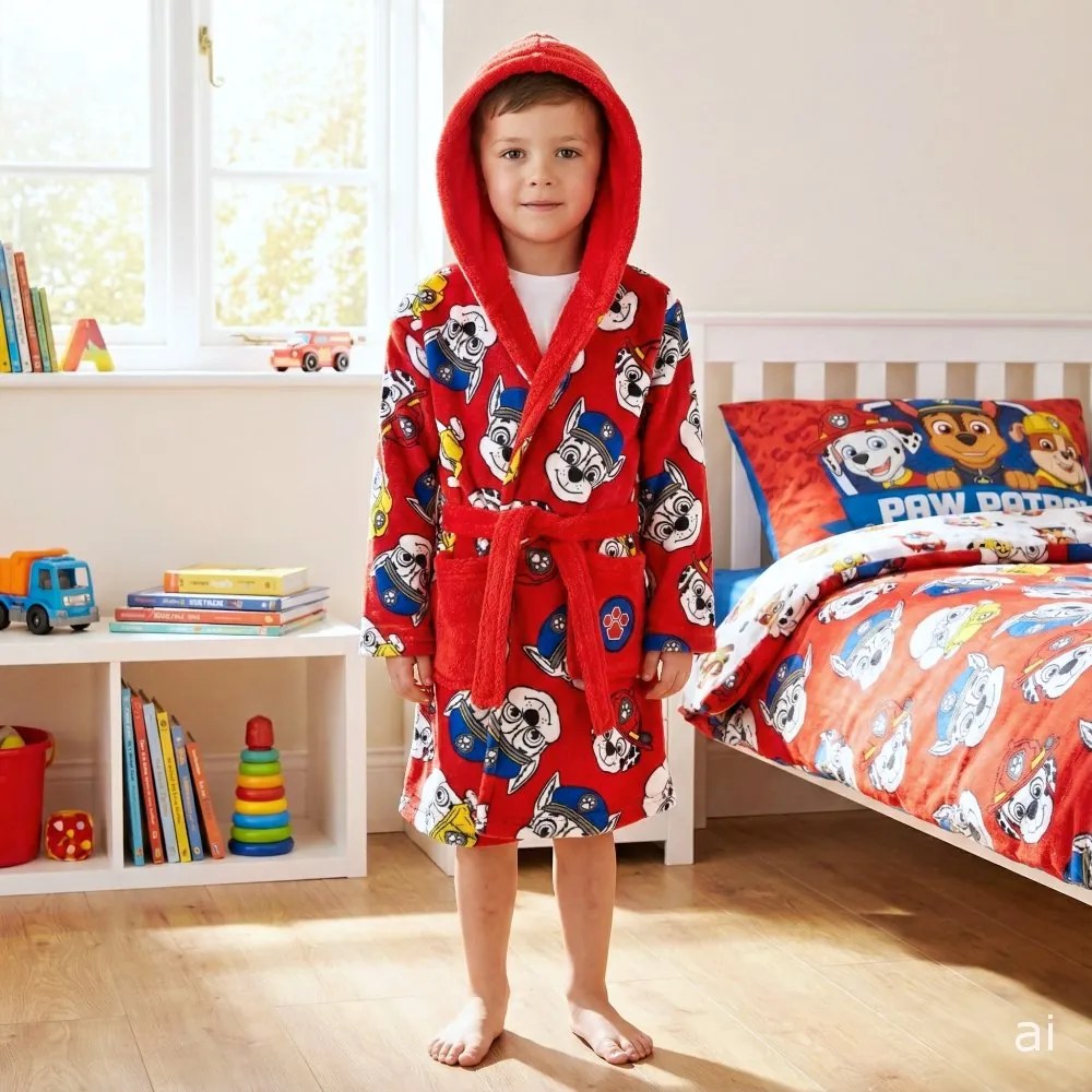 Chlapčenský fleece župan s kapucňou Labková patrola - červený, EU 104