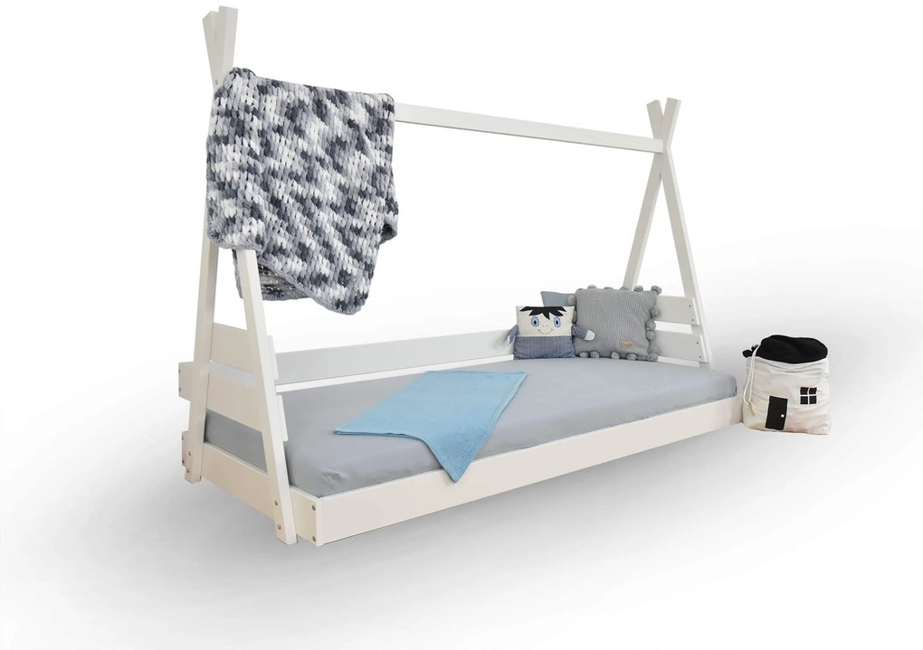 DL Drevená detská posteľ domček Teepee - 2 veľkosti - biela Rozmer: 90x200