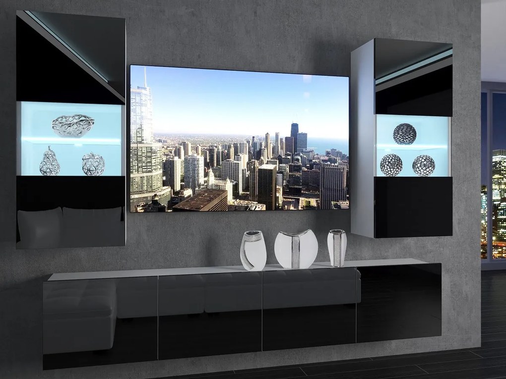 Obývacia stena 200 cm Belini čierny lesk Imperium7 IMP 7/5/W/B/0/0