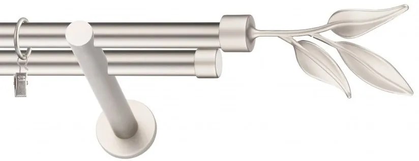 Dekorstudio Chrómová matná dvojradová garniža LIST 19mm Dĺžka: 440cm, Typ uchytenia: Držiak dvojitý modern, Typ príslušenstva: Krúžky tiché so štipcami