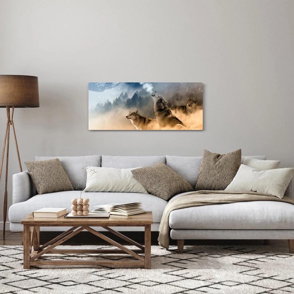 Obraz - vlci vyjúci na mesiac (120x50 cm)