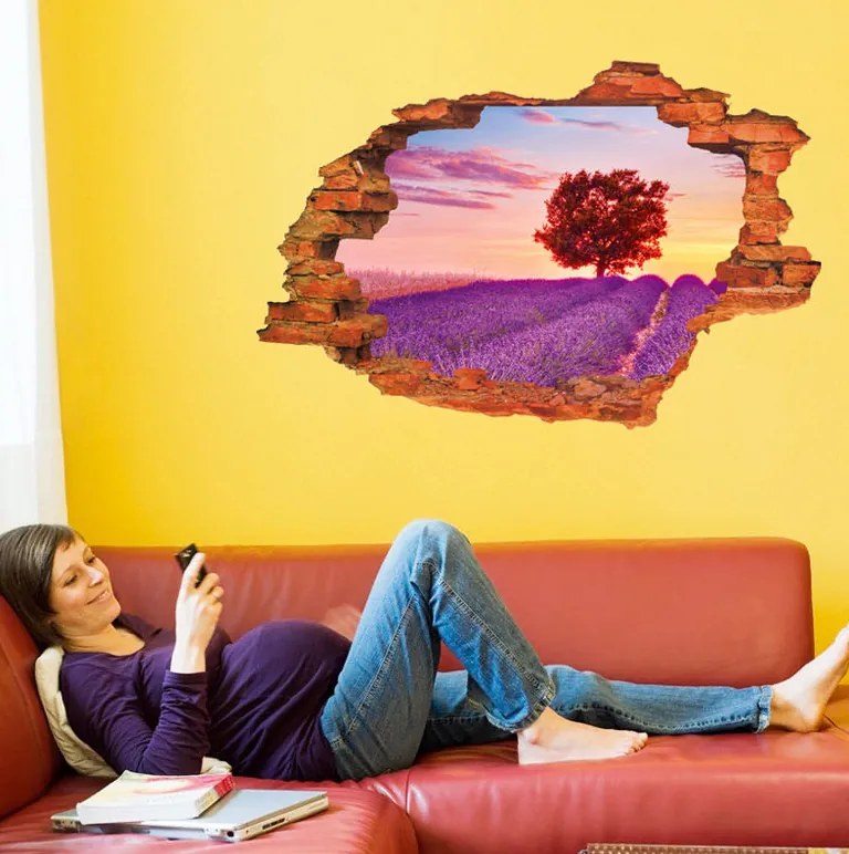 Veselá Stena 3D Samolepka na stenu na stenu Výhľad na fialovú krajinu