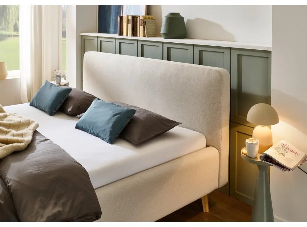 Krémovobiela čalúnená dvojlôžková posteľ bez roštu 160x200 cm Mattis – Meise Möbel