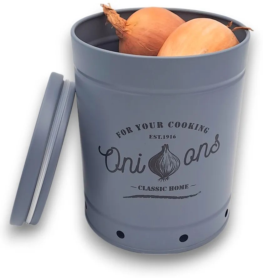 Orion Plechová dóza na cibuľu, s vetraním, pastelová modrá, RETRO