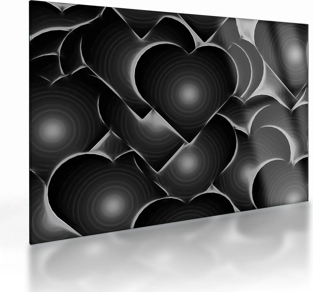 Sklenený obraz čierno-bielych sŕdc (70x50 cm)