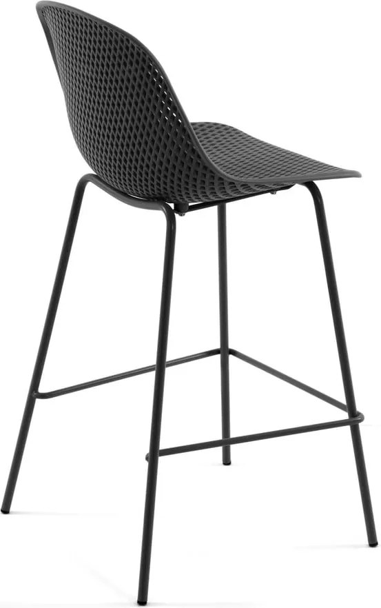 Antracitová kovová/plastová záhradná barová stolička Quinby – Kave Home