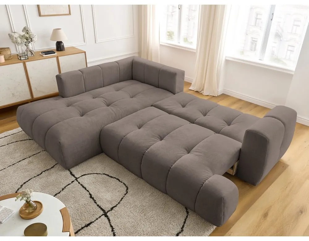 Taupe rozkladacia/s úložným priestorom rohová pohovka (ľavý roh/do L) Fuji – Bobochic Paris