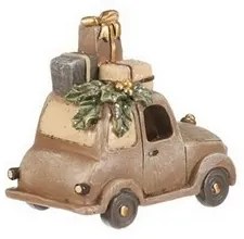Vianočná dekorácia Auto s darčekmi, hnedá, polyresin, LED