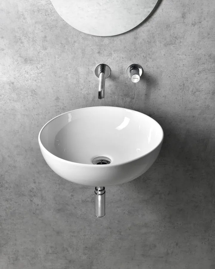 Sapho Tetris, nástenné okrúhle umývadlo s držiakom pre podomietkovou batériu, 415x140mm, biela, TZ429-02