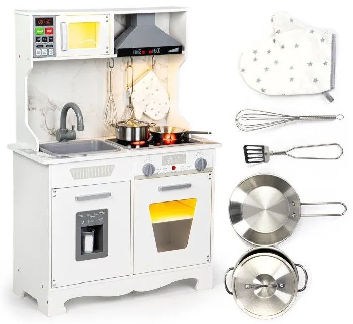 Drevená detská kuchynka so svetelnými a zvukovými efektmi + príslušenstvo