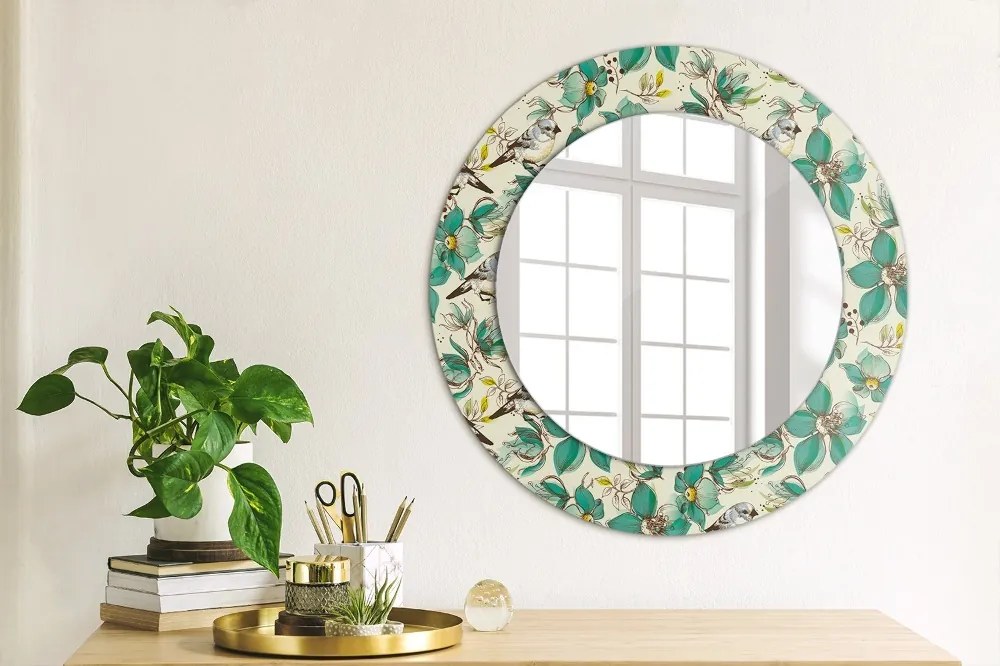 Okrúhle zrkadlo s potlačou Kvety a vtáky fi 50 cm