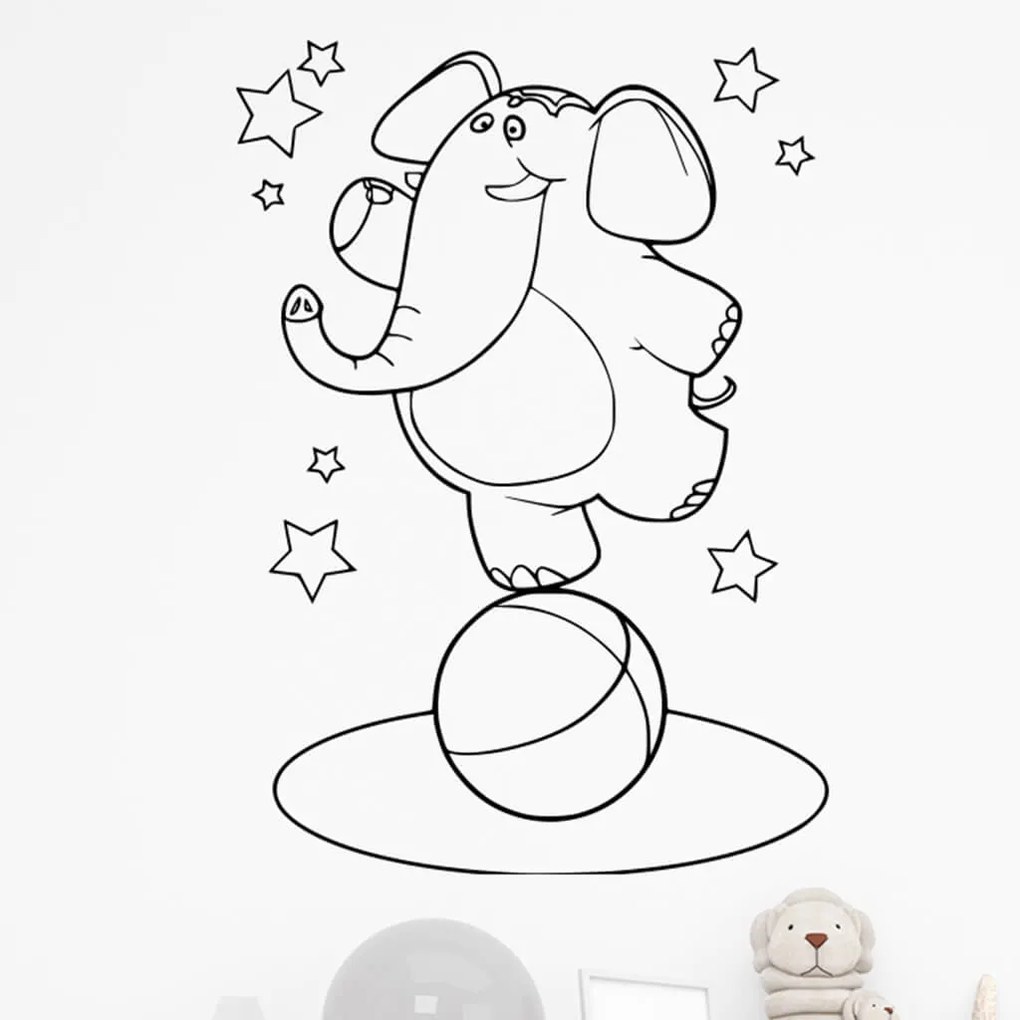 Veselá Stena Samolepka na stenu na stenu Slon akrobat Farba: černá