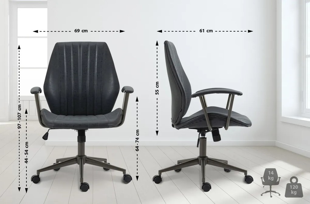 Design-Shop Kancelárska stolička Nampa v industriálnom štýle - koženka - Čierna antik