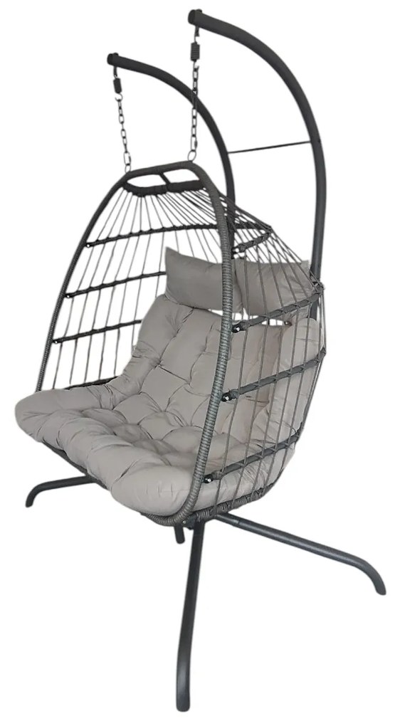 Závesné hojdacie dvojkreslo CUBA  sivé - sivé vankúše