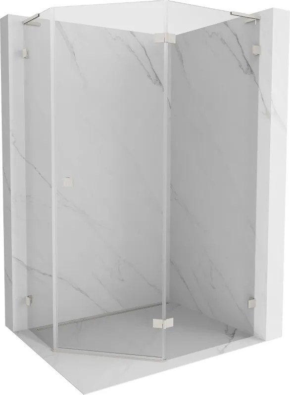 Mexen Lunar, L pravý výklopný päťuholníkový sprchový kút 100x80 cm, 8mm číre sklo, oceľový profil, 831L-100P-080L-97-00-P