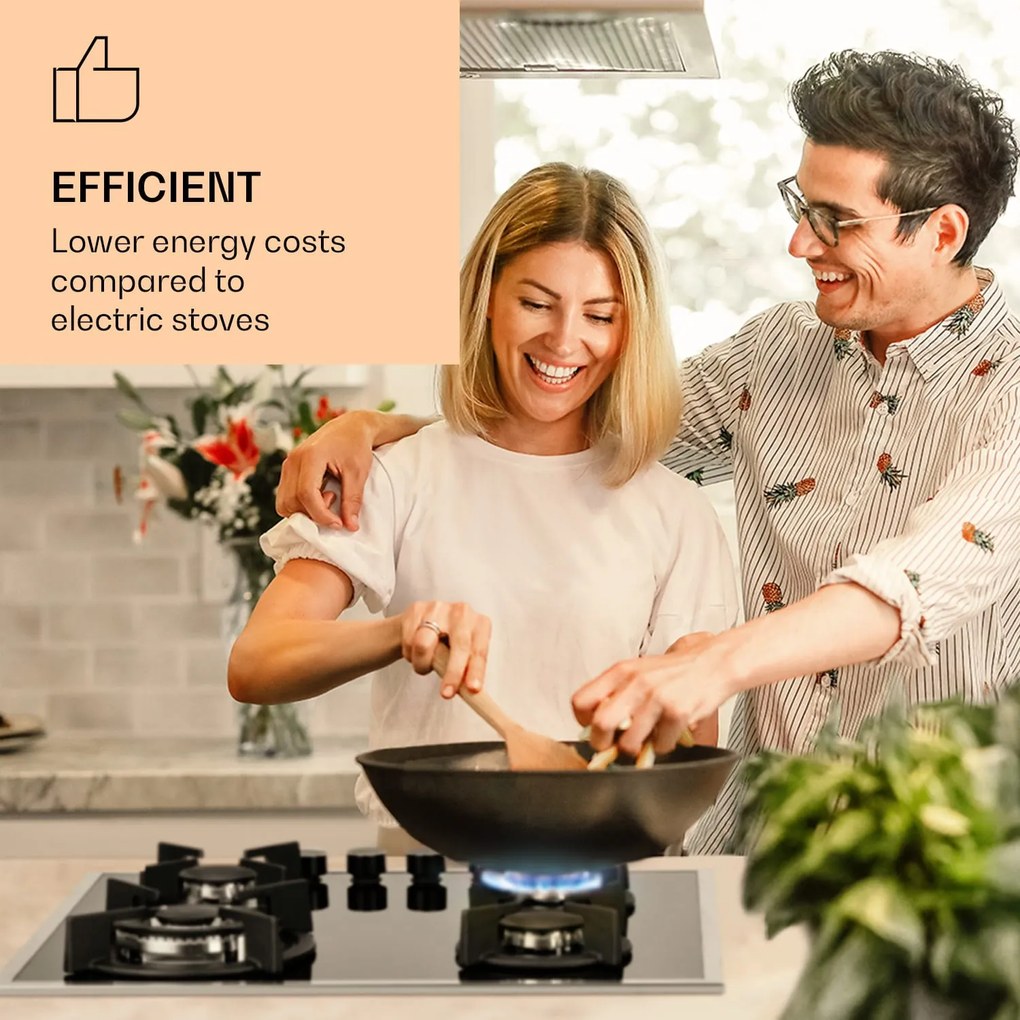 Klarstein Goldflame 4 Prime, plynová varná doska, 4 Messing horáky, sklokeramika