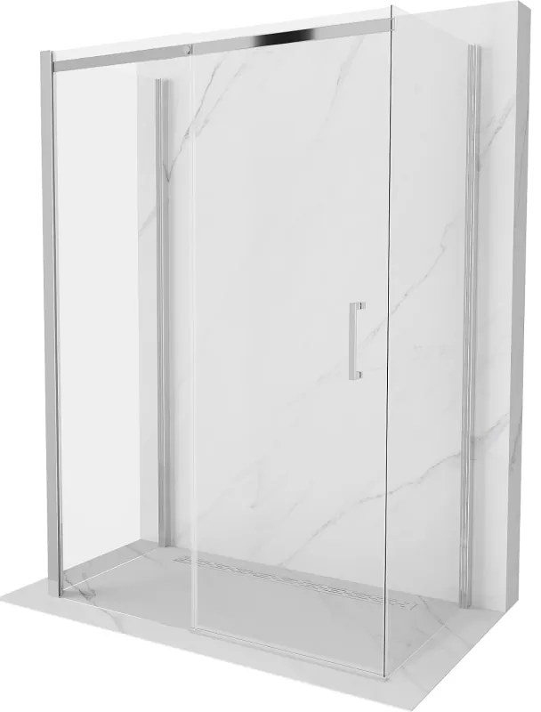 Mexen Omega, 3-stenný sprchovací kút s posuvnými dverami 140 (dvere) x 80 (stena) cm, 8mm číre sklo, chrómový profil, 825-140-080-01-00-3S