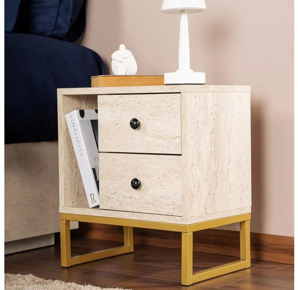 Nočný stolík GLIMMER 50x45,2 cm béžová/zlatá