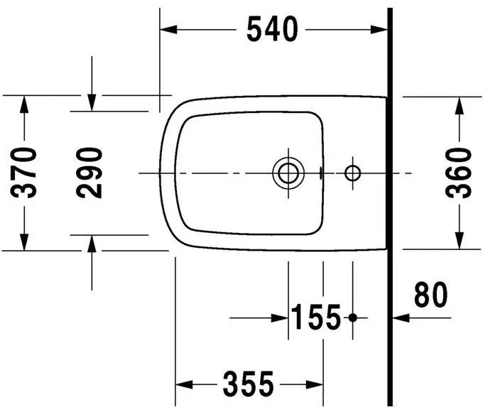 DURAVIT DuraStyle závesný bidet s otvorom, 370 mm x 540 mm, s povrchom WonderGliss, 22821500001