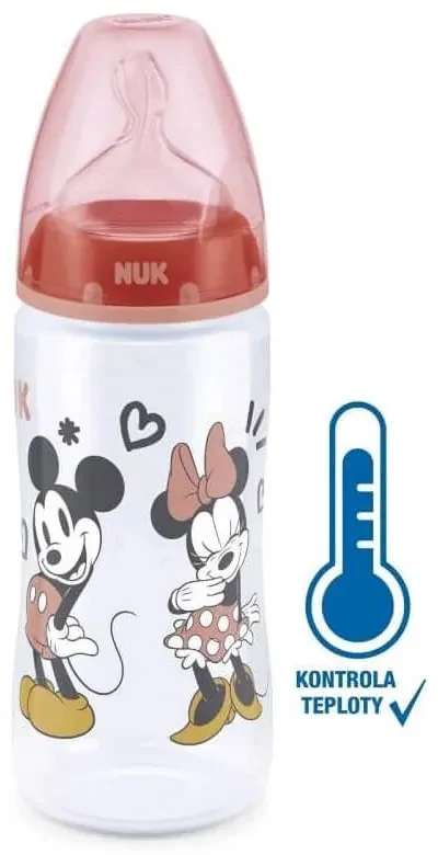 Dojčenská fľaša na učenie NUK Disney Mickey s kontrolou teploty 300 ml červená