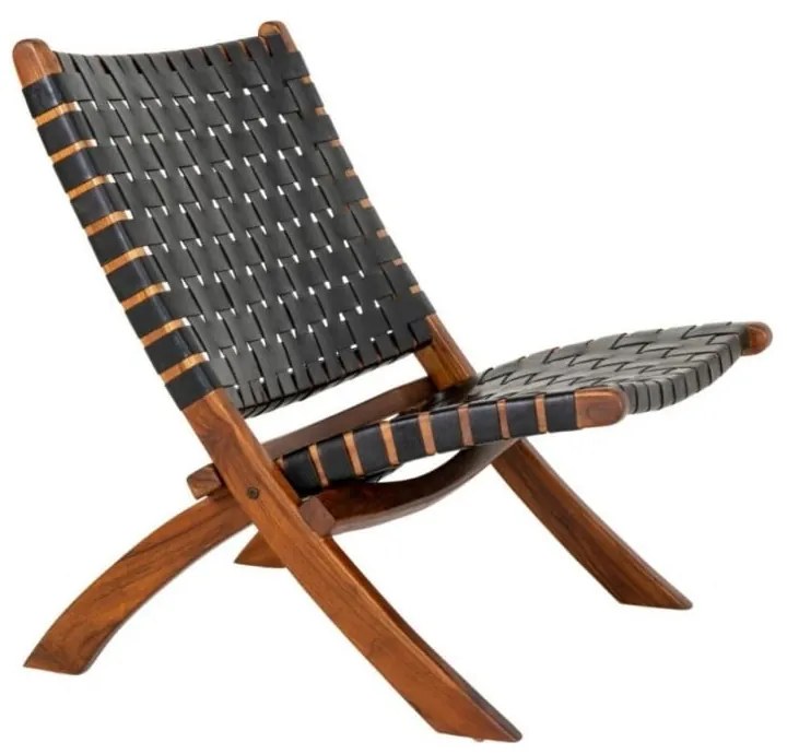 Čierne kožené kreslo s výpletom Perugia - House Nordic