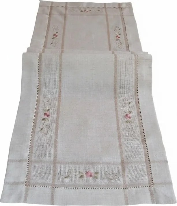 Ľanový obrus Ružový kvet 40 × 140 cm
