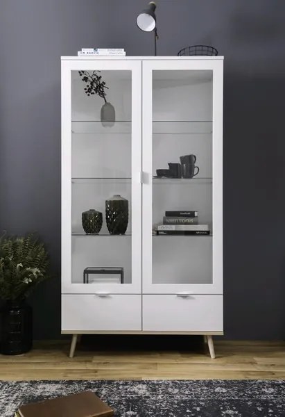 Vysoká vitrína Göteborg, biela / dub sonoma