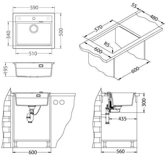 ALVEUS SETA23228 - Kuchynský drez ATROX+drezová batéria MINTAS 34cm granit/čierna