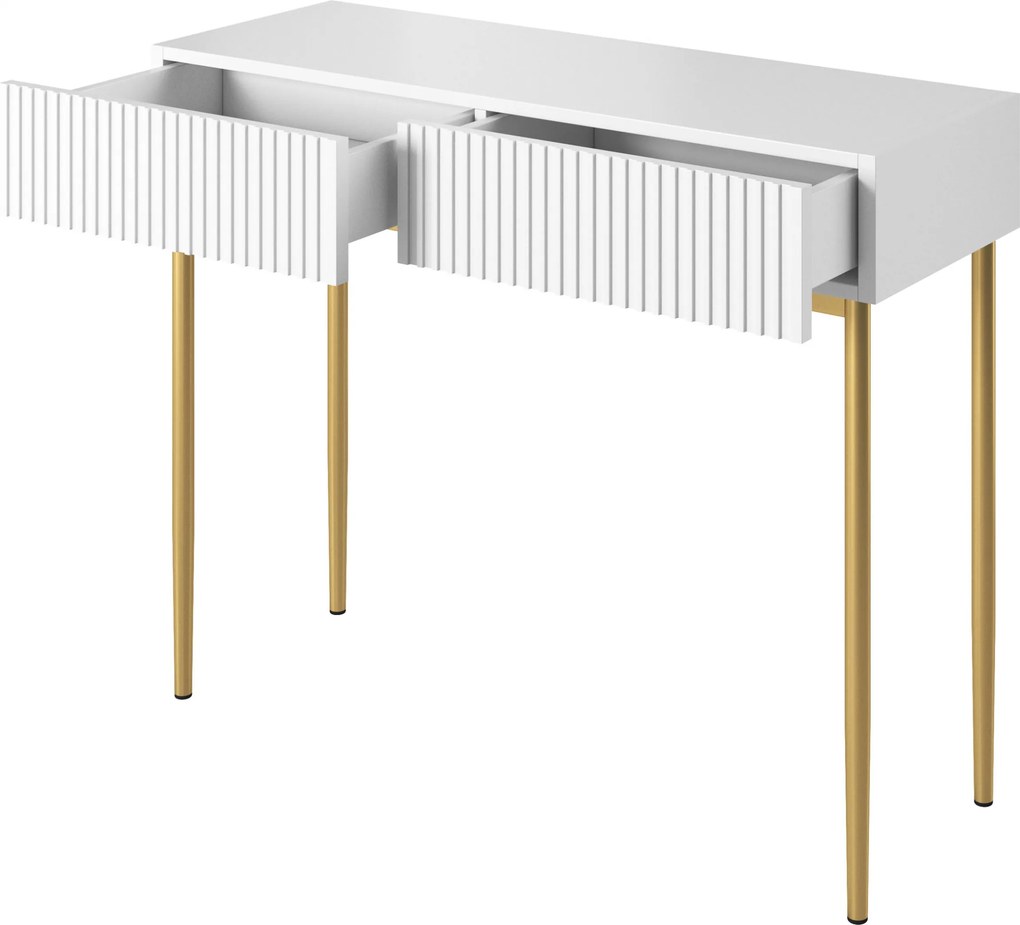 Toaletný stolík Nicole 100 cm so zásuvkami - biely mat / zlatá