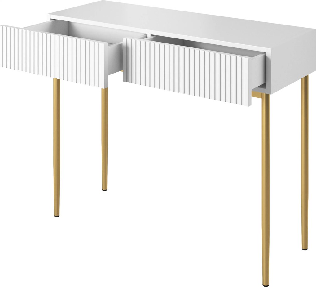 Toaletný stolík so zásuvkami Nicole 100 cm - biely mat / zlaté nožičky