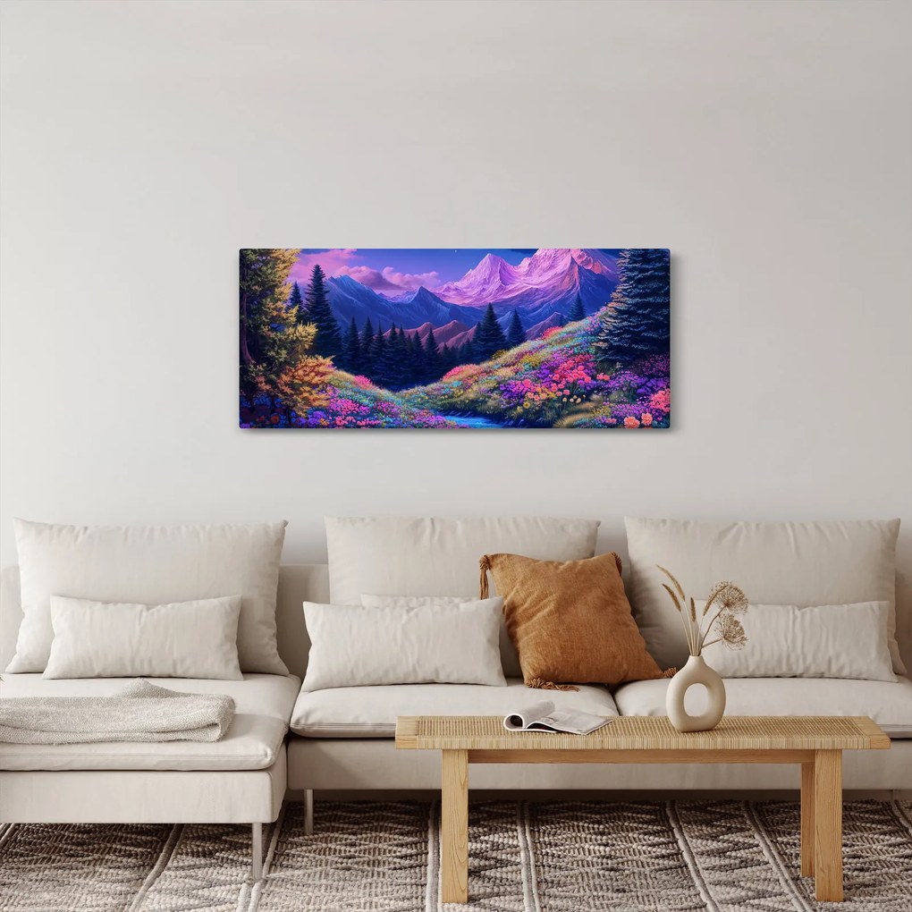 Obraz - Fialová krajina pri úplnku (120x50 cm)