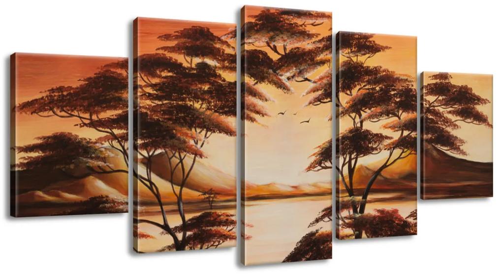 Gario Ručne maľovaný obraz Krásna Afrika - 5 dielny Rozmery: 150 x 70 cm
