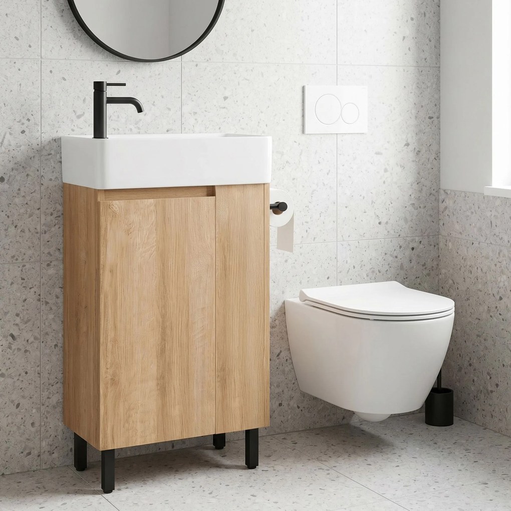 Rea Astra, umývadlová skrinka 430x260x825 mm s keramickým umývadlom, hnedá/biela, REA-M0404