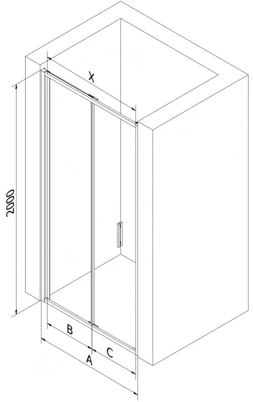 Mexen Exo, skladacie dvere do otvoru 70x200 cm, 6mm číre sklo, čierny profil, 816-070-000-70-00
