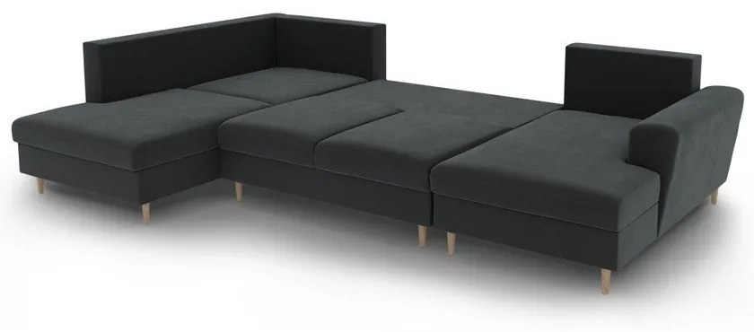 Tmavosivá zamatová rozkladacia/s úložným priestorom rohová pohovka (ľavý roh/do "U") Kyoto – Cosmopolitan Design