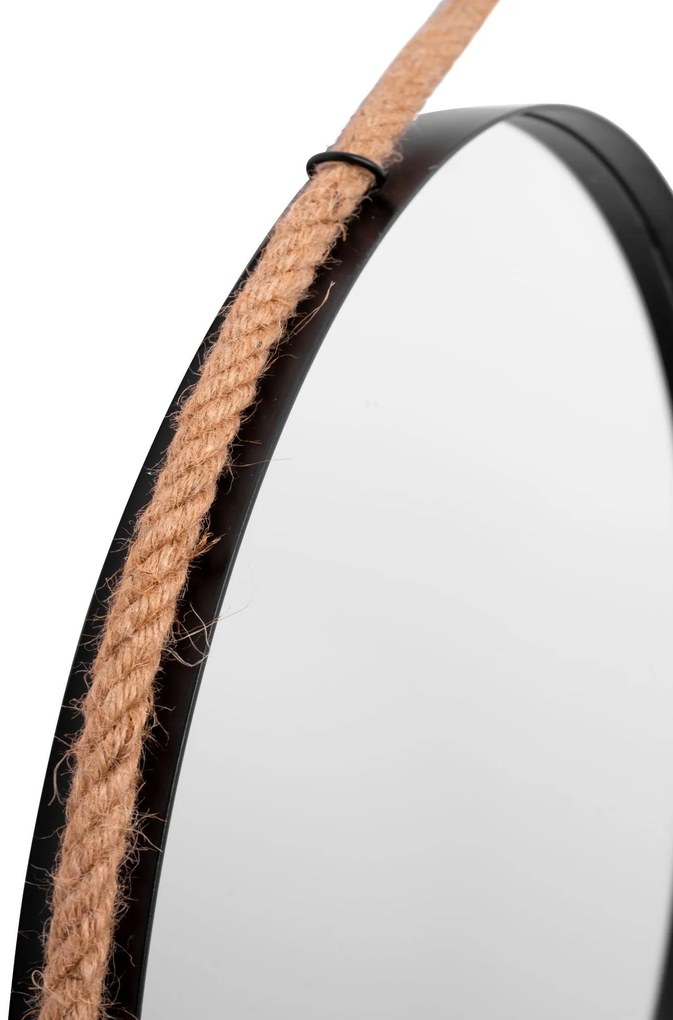 Tutumi Tutumi, okrúhle zrkadlo 60 cm v čiernom ráme na lane MSJ-60B, čierna-hnedá, HOM-09804