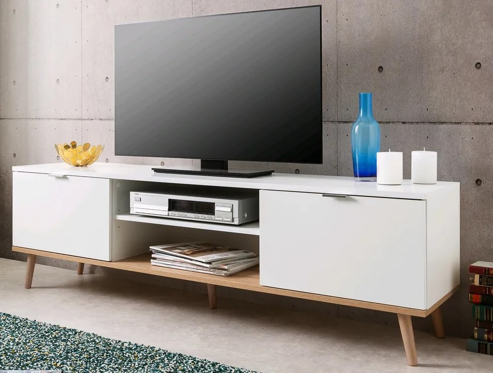 TV skrinka Göteborg, biela / dub sonoma